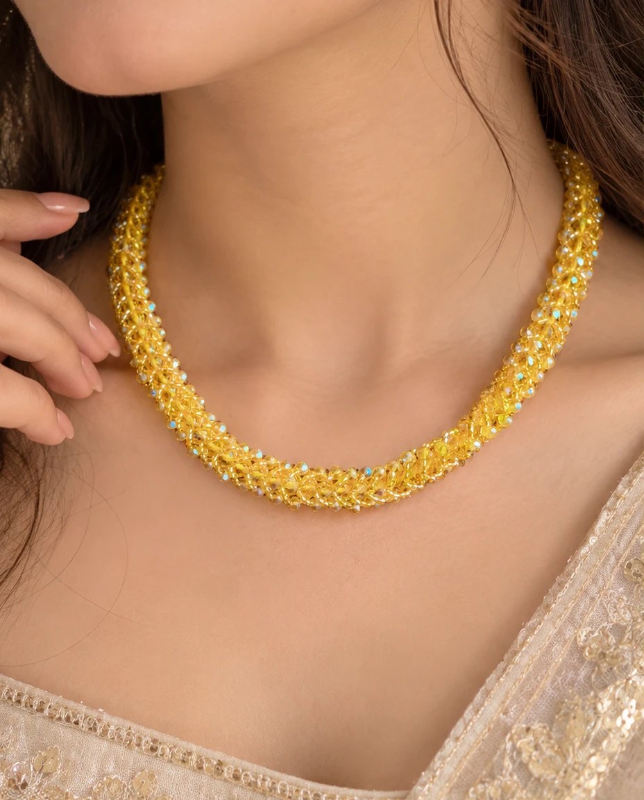 Golden Beaded Rope Necklace